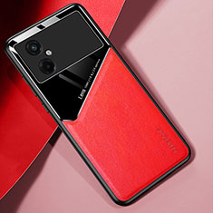 Coque Silicone Gel Motif Cuir Housse Etui avec Magnetique pour Xiaomi Poco M4 5G Rouge