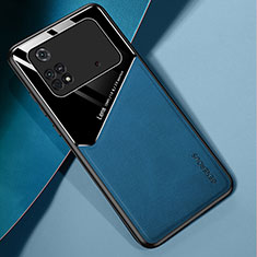 Coque Silicone Gel Motif Cuir Housse Etui avec Magnetique pour Xiaomi Poco M4 Pro 4G Bleu