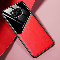 Coque Silicone Gel Motif Cuir Housse Etui avec Magnetique pour Xiaomi Poco X3 Pro Rouge