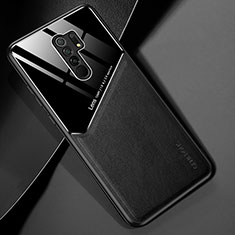 Coque Silicone Gel Motif Cuir Housse Etui avec Magnetique pour Xiaomi Redmi 9 Prime India Noir