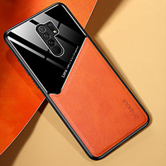 Coque Silicone Gel Motif Cuir Housse Etui avec Magnetique pour Xiaomi Redmi 9 Prime India Orange