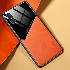 Coque Silicone Gel Motif Cuir Housse Etui avec Magnetique pour Xiaomi Redmi 9A Orange