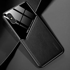 Coque Silicone Gel Motif Cuir Housse Etui avec Magnetique pour Xiaomi Redmi 9AT Noir