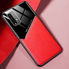 Coque Silicone Gel Motif Cuir Housse Etui avec Magnetique pour Xiaomi Redmi 9T 4G Rouge