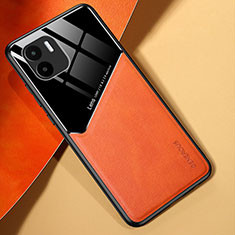 Coque Silicone Gel Motif Cuir Housse Etui avec Magnetique pour Xiaomi Redmi A2 Orange