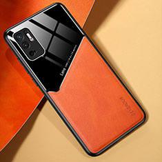 Coque Silicone Gel Motif Cuir Housse Etui avec Magnetique pour Xiaomi Redmi Note 10T 5G Orange