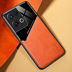 Coque Silicone Gel Motif Cuir Housse Etui avec Magnetique pour Xiaomi Redmi Note 13 Pro 5G Orange