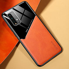 Coque Silicone Gel Motif Cuir Housse Etui avec Magnetique pour Xiaomi Redmi Note 9 4G Orange