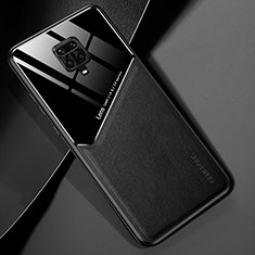 Coque Silicone Gel Motif Cuir Housse Etui avec Magnetique pour Xiaomi Redmi Note 9 Pro Noir
