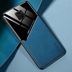 Coque Silicone Gel Motif Cuir Housse Etui avec Magnetique pour Xiaomi Redmi Note 9S Bleu
