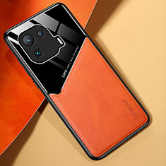 Coque Silicone Gel Motif Cuir Housse Etui avec Magnetique S01 pour Xiaomi Mi 11 Pro 5G Orange