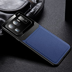 Coque Silicone Gel Motif Cuir Housse Etui avec Magnetique S01 pour Xiaomi Mi 11 Ultra 5G Bleu