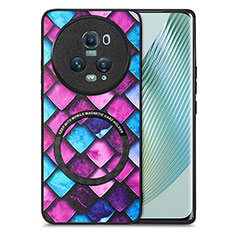 Coque Silicone Gel Motif Cuir Housse Etui avec Magnetique S01D pour Huawei Honor Magic5 Pro 5G Violet