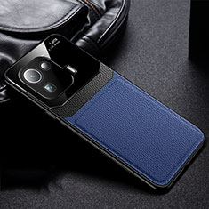Coque Silicone Gel Motif Cuir Housse Etui avec Magnetique S02 pour Xiaomi Mi 11 Pro 5G Bleu