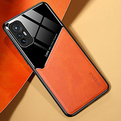 Coque Silicone Gel Motif Cuir Housse Etui avec Magnetique S02 pour Xiaomi Mi 12 5G Orange