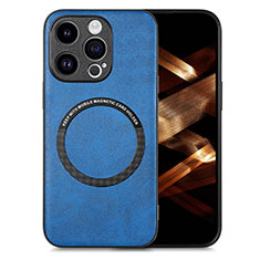 Coque Silicone Gel Motif Cuir Housse Etui avec Magnetique S02D pour Apple iPhone 13 Pro Bleu
