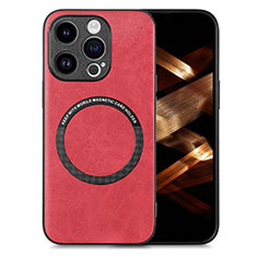 Coque Silicone Gel Motif Cuir Housse Etui avec Magnetique S02D pour Apple iPhone 13 Pro Max Rouge
