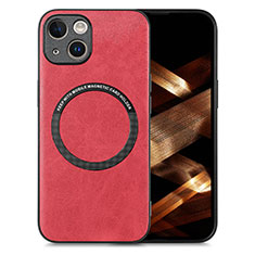 Coque Silicone Gel Motif Cuir Housse Etui avec Magnetique S02D pour Apple iPhone 13 Rouge