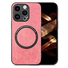 Coque Silicone Gel Motif Cuir Housse Etui avec Magnetique S02D pour Apple iPhone 14 Pro Rose