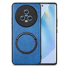 Coque Silicone Gel Motif Cuir Housse Etui avec Magnetique S02D pour Huawei Honor Magic5 5G Bleu