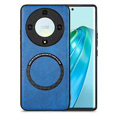 Coque Silicone Gel Motif Cuir Housse Etui avec Magnetique S02D pour Huawei Honor Magic5 Lite 5G Bleu
