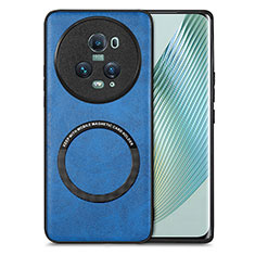 Coque Silicone Gel Motif Cuir Housse Etui avec Magnetique S02D pour Huawei Honor Magic5 Pro 5G Bleu