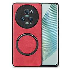 Coque Silicone Gel Motif Cuir Housse Etui avec Magnetique S02D pour Huawei Honor Magic5 Pro 5G Rouge