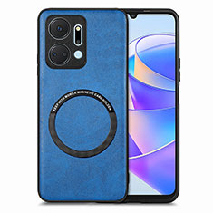 Coque Silicone Gel Motif Cuir Housse Etui avec Magnetique S02D pour Huawei Honor X7a Bleu