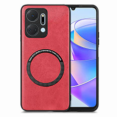 Coque Silicone Gel Motif Cuir Housse Etui avec Magnetique S02D pour Huawei Honor X7a Rouge