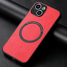 Coque Silicone Gel Motif Cuir Housse Etui avec Magnetique S11D pour Apple iPhone 13 Rouge