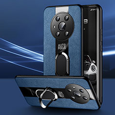 Coque Silicone Gel Motif Cuir Housse Etui avec Support Bague Anneau Aimante Magnetique PB1 pour Huawei Honor Magic3 5G Bleu