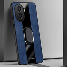 Coque Silicone Gel Motif Cuir Housse Etui avec Support Bague Anneau Aimante Magnetique PB1 pour Huawei Honor X7a Bleu