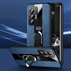 Coque Silicone Gel Motif Cuir Housse Etui avec Support Bague Anneau Aimante Magnetique PB1 pour Vivo X70 5G Bleu