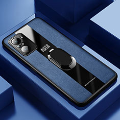Coque Silicone Gel Motif Cuir Housse Etui avec Support Bague Anneau Aimante Magnetique PB1 pour Xiaomi Mi 11i 5G Bleu