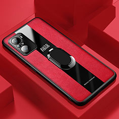 Coque Silicone Gel Motif Cuir Housse Etui avec Support Bague Anneau Aimante Magnetique PB1 pour Xiaomi Mi 11i 5G Rouge