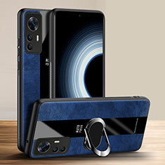 Coque Silicone Gel Motif Cuir Housse Etui avec Support Bague Anneau Aimante Magnetique PB1 pour Xiaomi Mi 12T Pro 5G Bleu