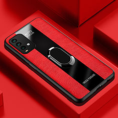 Coque Silicone Gel Motif Cuir Housse Etui avec Support Bague Anneau Aimante Magnetique PB1 pour Xiaomi Redmi 9T 4G Rouge