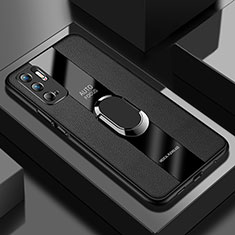 Coque Silicone Gel Motif Cuir Housse Etui avec Support Bague Anneau Aimante Magnetique PB1 pour Xiaomi Redmi Note 10T 5G Noir