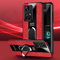 Coque Silicone Gel Motif Cuir Housse Etui avec Support Bague Anneau Aimante Magnetique PB1 pour Xiaomi Redmi Note 11 4G (2021) Rouge