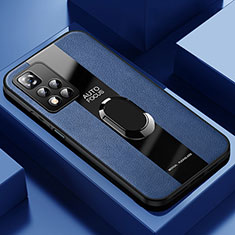 Coque Silicone Gel Motif Cuir Housse Etui avec Support Bague Anneau Aimante Magnetique PB1 pour Xiaomi Redmi Note 11 Pro+ Plus 5G Bleu