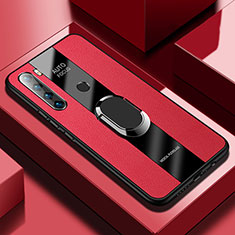 Coque Silicone Gel Motif Cuir Housse Etui avec Support Bague Anneau Aimante Magnetique PB1 pour Xiaomi Redmi Note 8 (2021) Rouge