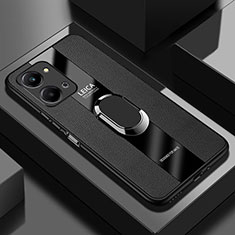 Coque Silicone Gel Motif Cuir Housse Etui avec Support Bague Anneau Aimante Magnetique PB2 pour Huawei Honor X7a Noir