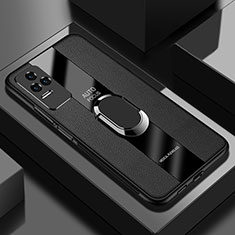 Coque Silicone Gel Motif Cuir Housse Etui avec Support Bague Anneau Aimante Magnetique PB2 pour Xiaomi Redmi K50 5G Noir