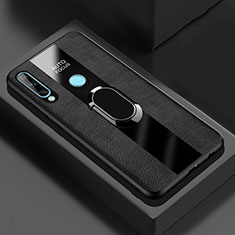 Coque Silicone Gel Motif Cuir Housse Etui avec Support Bague Anneau Aimante Magnetique pour Huawei Enjoy 10 Plus Noir