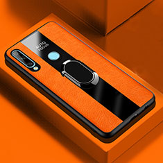 Coque Silicone Gel Motif Cuir Housse Etui avec Support Bague Anneau Aimante Magnetique pour Huawei Enjoy 10 Plus Orange