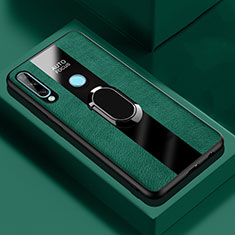 Coque Silicone Gel Motif Cuir Housse Etui avec Support Bague Anneau Aimante Magnetique pour Huawei Enjoy 10 Plus Vert