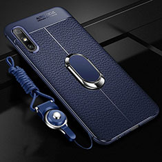 Coque Silicone Gel Motif Cuir Housse Etui avec Support Bague Anneau Aimante Magnetique pour Huawei Enjoy 10e Bleu