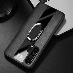 Coque Silicone Gel Motif Cuir Housse Etui avec Support Bague Anneau Aimante Magnetique pour Huawei Honor 20 Pro Noir