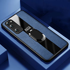 Coque Silicone Gel Motif Cuir Housse Etui avec Support Bague Anneau Aimante Magnetique pour Huawei Honor 30 Lite 5G Bleu