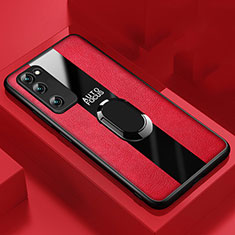 Coque Silicone Gel Motif Cuir Housse Etui avec Support Bague Anneau Aimante Magnetique pour Huawei Honor 30 Lite 5G Rouge